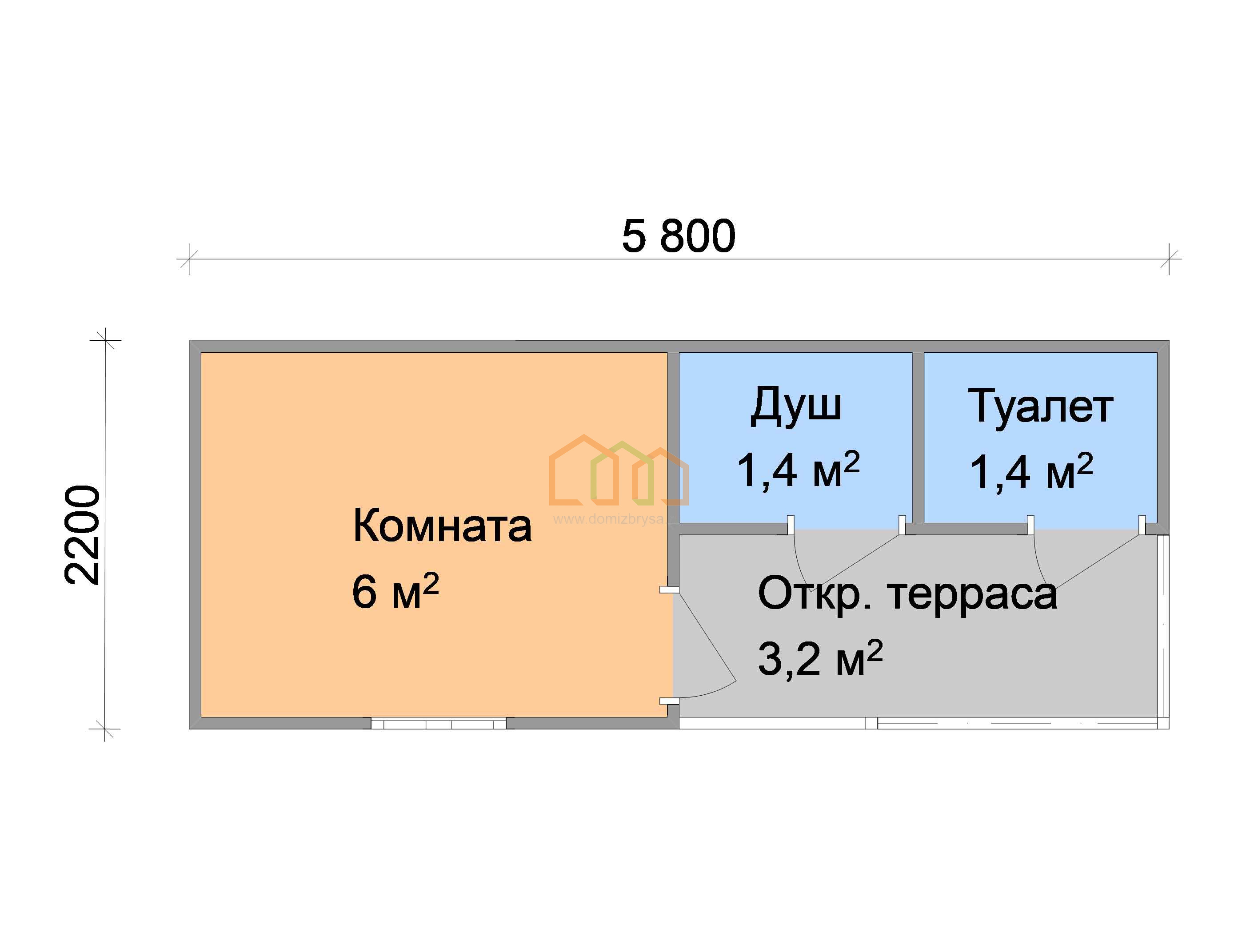 Дачная бытовка Василёк - 9 (С) 5.8x2.2 Площадь: 12.76 м² с крыльцом со  сборкой на участке с душем и туалетом под ключ в Старом Осколе и области